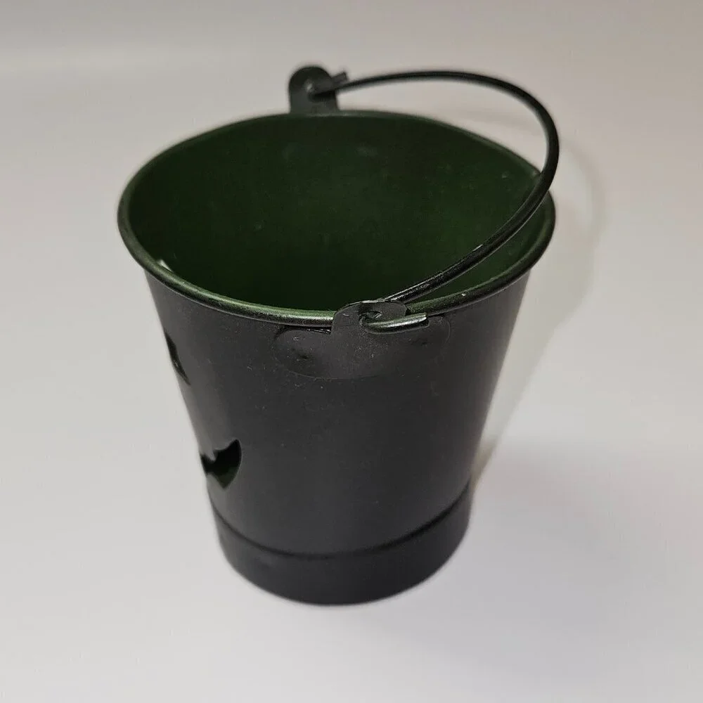 2 Black Metal Buckets Jack-O-Lantern Halloween Candle Holders Small 3